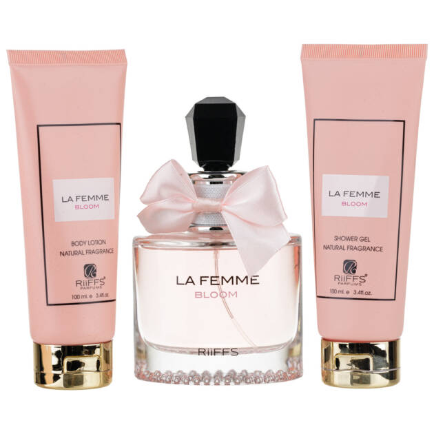 (plu00068) - Set Cadou La Femme Bloom Apa de Parfum 100ml + Gel De Dus 100ml + Lotiune de corp 100ml, Riiffs