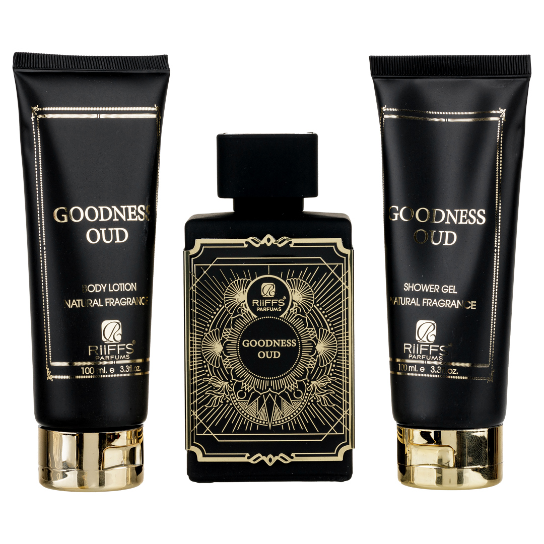 (plu00069) - Set Cadou Goodness Oud Apa de Parfum 100ml + Gel De Dus 100ml + Lotiune de corp 100ml, Riiffs