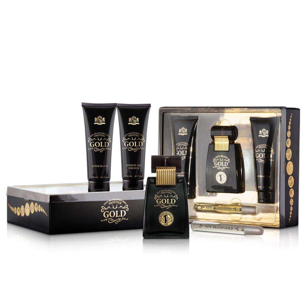 (plu02138) - Set Gold, New Brand Prestige, Barbati, Apa de Toaleta 100ml + Apa de Toaleta - 15ml + Gel de Dus - 130ml + After Shave - 130ml